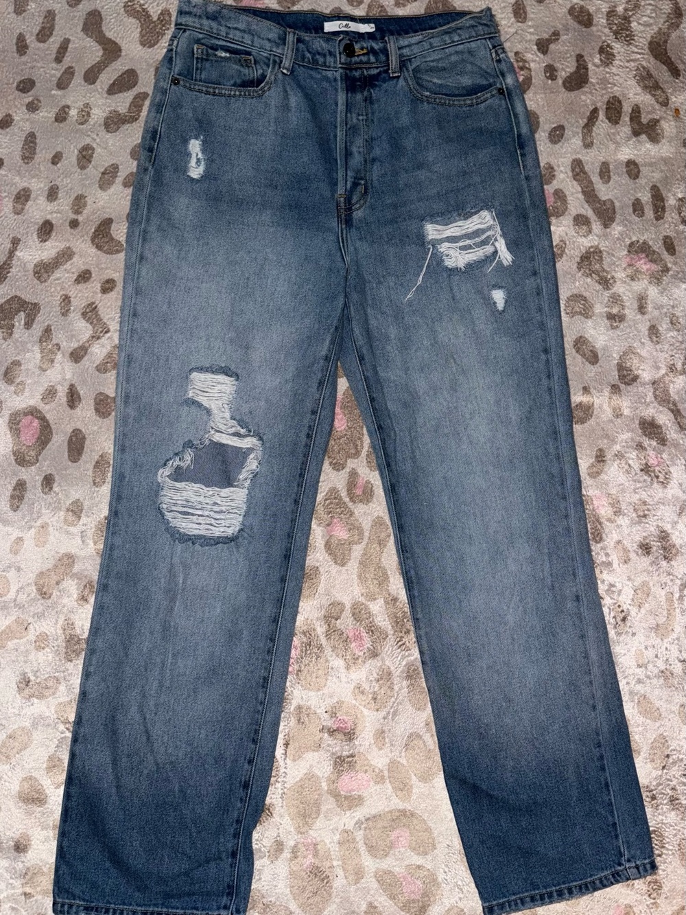 Cello Women's Straight Leg Distressed Denim Jeans - Blue